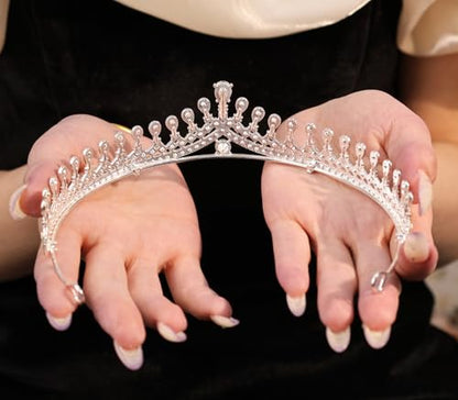 Wedding Crystal Tiara for Women Elegant Bridal Pearl Rhinestone Crown Swan Queen Princess Costume Crown Star Crystal Headpiece Accessory for Cosplay Birthday Party - color: Crystal 1