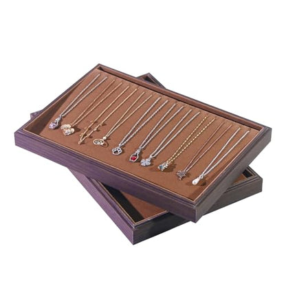 Wood Jewelry Organizer Tray, Necklace Holder (Brown, 2Pc, 20-Slot) | Stackable Jewelry Display, Necklace Display, Tangle-Free Necklace Stand, Pendant Organizer - size: 20 Slots Necklace+20 Slots Necklace