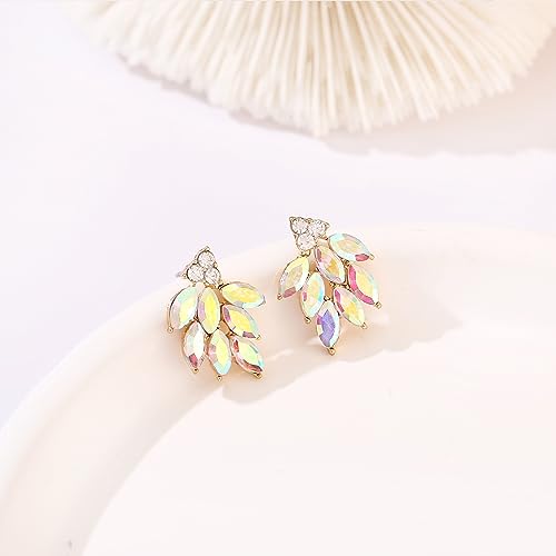 Rhinestone Stud Earrings for Women Small Dainty Crystal Cluster Drop Earrings for Girls Cute Costume Jewelry for Bridal Wedding Party Gift - color: AB