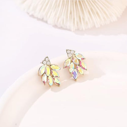 Rhinestone Stud Earrings for Women Small Dainty Crystal Cluster Drop Earrings for Girls Cute Costume Jewelry for Bridal Wedding Party Gift - color: AB