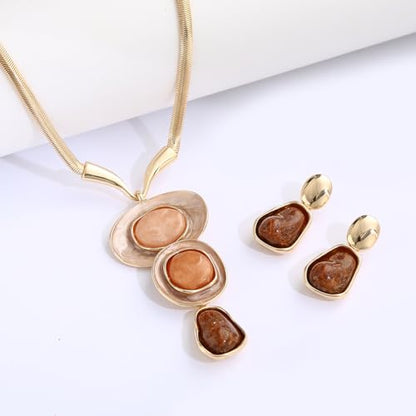 Chunky Statement Jewelry Set Blue Ocean Seashell Choker Necklaces Earrings Set for Women Pearl Bib Collar Necklaces for Party Prom Pageant Summer Fashion Jewelry Unique Birthday Gift - style: 3 stone Y Necklace Set gold brown