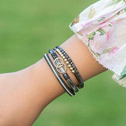 FANCY SHINY Boho Leather Wrap Bracelet Stackable Infinity Chunky Cuff Bracelets Western Hippie Outfits Jewelry Valentine Gifts for Women - color: Shiny Black