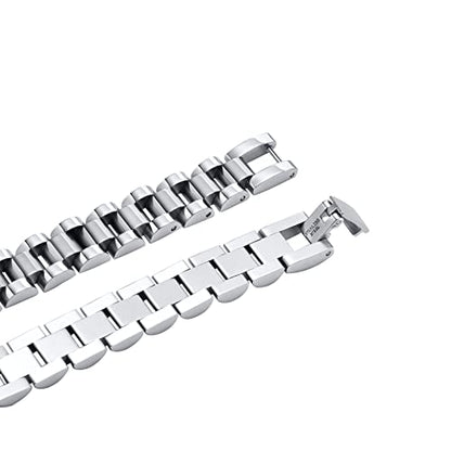 MPRAINBOW 2pcs 18K Gold Plated Chain Link Bracelet, Stainless Steel Crystal Friendship Bracelets Bangle,Watch Band Chains Wristband Jewelry with Adjust Tool - color: Silver-21cm