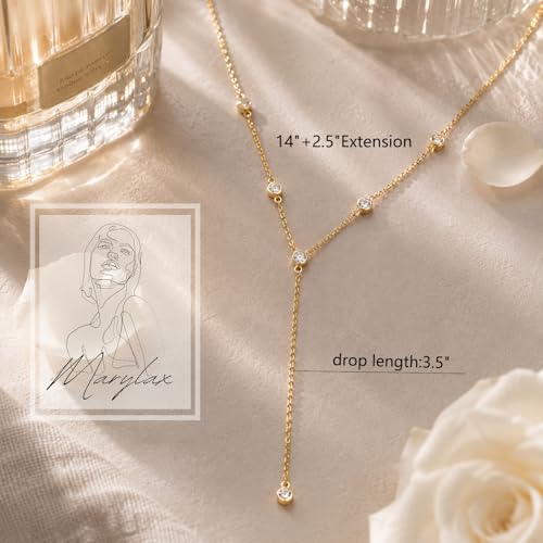 Lariat Gold Necklace for Women, 14K Gold Plated Dainty Drop Y Necklace, Waterproof Non Tarnish Long Layered Beaded Chain Lariat Necklace Prom Jewelry Summer Vacation Gift for Her - color: gold-8