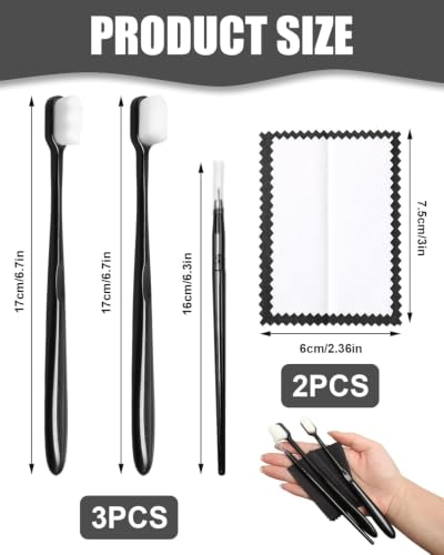 Jewelry Cleaning Kit with Cleaning Brushes and Velvet Polishing Cloths - color: 5 Piece Black