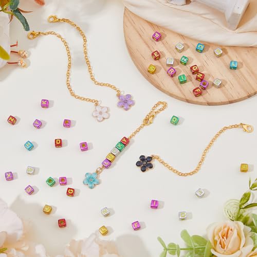 DICOSMETIC Cup Letter Charm Personalized Handle Charm 4Pcs Chains with 300Pcs Acrylic Beads Name Letter Charms Accessories for Cup