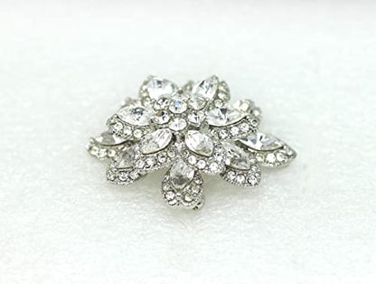 Faship Gorgeous Black Crystal Chunky Floral Pin Brooch - color: Clear