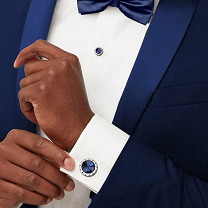 AMITER Crystal Cufflinks and Tuxedo Studs for Men, Cuff Links Suits for Shirt Formal Dress Business Wedding Anniversary - color: Navy Blue