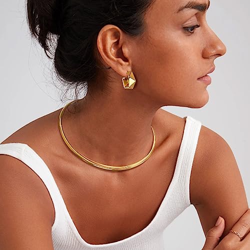 Mealguet Jewelry Fashion Trendy Must-Have Stainless Steel Gold Plated Metal Plain Cuff Collar Chocker Necklace for Women