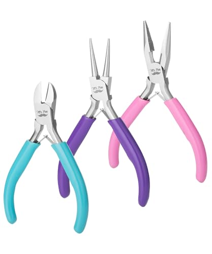 Mr. Pen- Pliers for Jewelry Making, 3 Pack, Chain Nose | Round Nose Pliers Set and Wire Cutter for Beading, Wire Wrapping, Jump Rings, Jewelry Repair, Crafting, DIY - color: Candy Colors