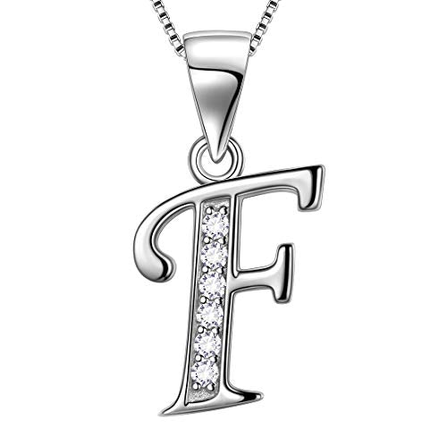 Aurora Tears Letter Necklace Initial 925 Sterling Silver Alphabet Pendant Crystal Name Gift Women Cubic Zirconia Jewelry - color: F