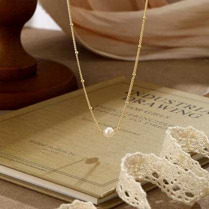 Gold Pearl Necklaces for Women - White Pearls Jewelry Gifts Wedding Bride Bridesmaid Jewelry - color: Gold-Single Pearl Satellite