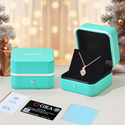 ANDSO Heart Moissanite Necklaces Birthday Jewelry Gifts for Women | S925 Silver /Gold Plating Birthstone Necklace, Ideal Anniversary Christmas Valentine Present for Mom Wife Her Girlfriend - style: Rose Gold-2 Carat