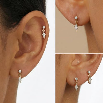 Flat Back Earrings for Women Cartilage Helix | Comfortable Dainty Cute Dragon Bee Bird Phoenix Dragonfly Cute Animal Leaf Spiral Rhombus Design Flatback Stud Earrings - color: gold dangle