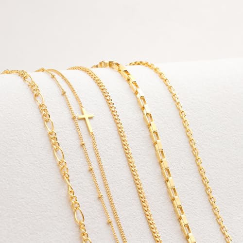 XYJZXY 18K Gold Plated Bracelets for Women, Waterproof Dainty Bracelet Stackable Set, Cuban Link Paperclip Chain Beaded Bracelet Pack, Fashion Jewelry Gift for Women
