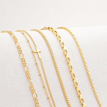 XYJZXY 18K Gold Plated Bracelets for Women, Waterproof Dainty Bracelet Stackable Set, Cuban Link Paperclip Chain Beaded Bracelet Pack, Fashion Jewelry Gift for Women