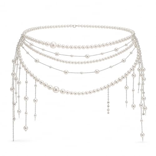 Pearl Waist Chain, Chain & Waist Belt for Women, Hip & Bride Waist Chain, Multilayer Tassel Belly Pearl Body Chain for Wedding Dress