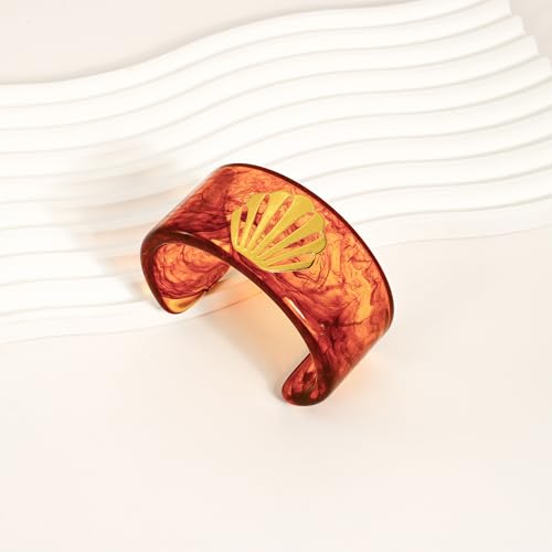 Chunky Acrylic Bangles Bracelets For Women Geometric Acrylic Resin Acetate Mottled Wide Bangle Bracelet Statement Colorful Bangles for Party - color: Cuff Bracelet-Seashell