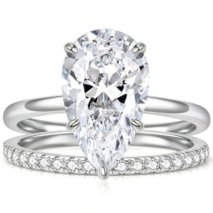 5CT Elongated Pear Shaped Cut Engagement Ring Set for Women, Wedding Promise Cubic Zirconia Band, 14K Gold/White Gold Plated Stackable Bridal Eternity Rings, Size 5-9 - color: Silver