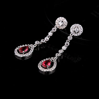 GULICX AAA Cubic Zirconia CZ Silver Plated Base Women's Party Jewelry Set Earrings Pendant Necklace - color: Red