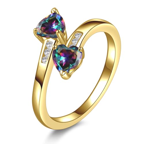 Yaresul 1CT Adjustable Women Heart Ring 14K Gold Plated Birthstone Rings for Women Promise Ring for her Simulated Gemstone Statement Stackable Band Width 2mm Open Size 5~9 - color: F-June-Created Alexandrite