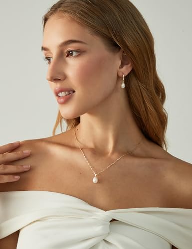 EAMTI Pearl Necklaces for Women Trendy 925 Sterling Silver Freshwater Cultured Single Pearl Necklace Dainty Pendant Necklace - color: 14K Gold Plated