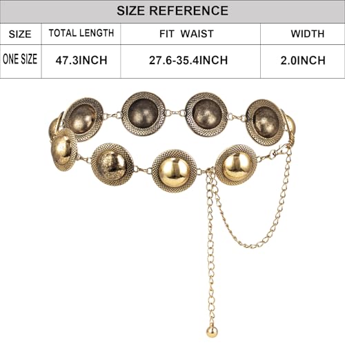ILuvatar Western Metal Concho Belt for Women Cowgirl Waist Chain for Women Dress Pants Adjustable - color: Gold-s70