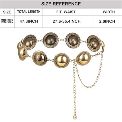 ILuvatar Western Metal Concho Belt for Women Cowgirl Waist Chain for Women Dress Pants Adjustable - color: Gold-s70