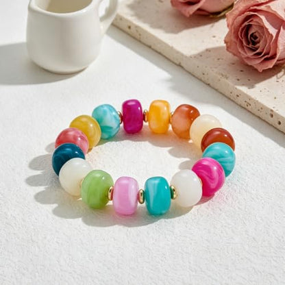 Chunky Beaded Bracelet for Women-Boho Bold Acrylic Resin Stretch Bracelets Trendy Summer Beach Elastic Bangle Vacation Jewelry Accessories - color: Style 1-Colorful