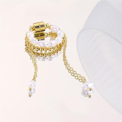 14K Gold Plated Ear Cuff Earring for Women Non Piercing, Dainty Pearl Tassels Beads Ear Cuff Minimalist Cuff Earrings Jewelry Gift - style: Pearl Tassel Chain1