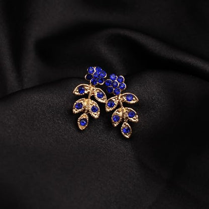 Austrian Crystal Rhinestone Choker Necklace Dangle Earring Link Bracelet Jewelry Set for Brides Bridesmaid Prom Costume Accessories for Women - color: Deep Blue-Gold Plated