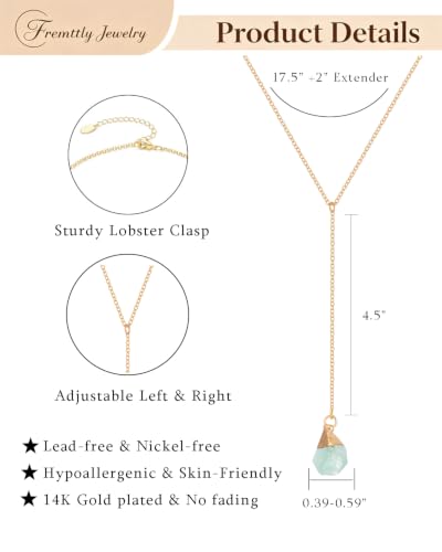 Lariat Necklace for Women Dainty Gold Long Crystal Drop Y-Shaped Necklace | 14k Gold Plated Crystal Drop Necklace Trendy Non Tarnish Simple Gold Jewelry For Wedding, Prom, Daily - color: Peridot