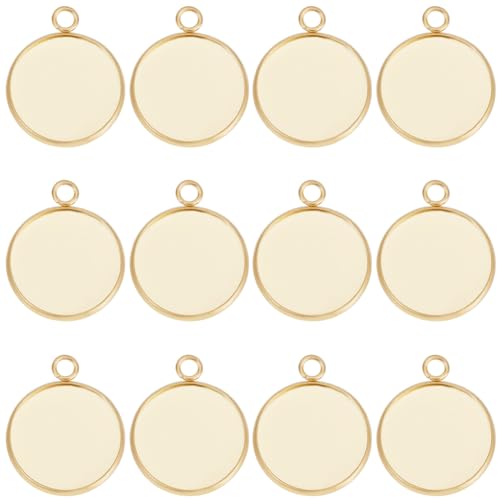 Beebeecraft 1 Box 40Pcs 20mm Cabochon Settings Charms 24K Gold Plated Stainless Steel Plain Edge Bezel Cups Flat Round Back Charm for DIY Jewellery Making Findings - color: Gold, size: 20mm 40pcs