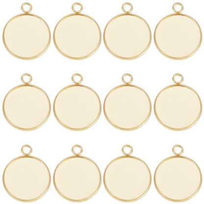 Beebeecraft 1 Box 40Pcs 20mm Cabochon Settings Charms 24K Gold Plated Stainless Steel Plain Edge Bezel Cups Flat Round Back Charm for DIY Jewellery Making Findings - color: Gold, size: 20mm 40pcs