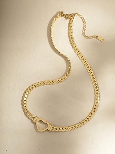 Sacina Heart Choker, Stainless Steel Necklace, Choker Necklaces for Women, Chunky Heart Necklace, Valentine Gift, Christmas Jewelry Gift - color: gold
