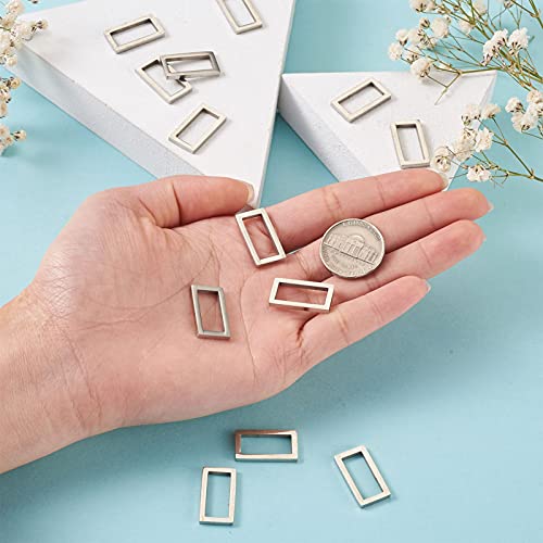 30Pcs Rectangle Linking Charms Hollow Frame Charms Stainless Steel Linking Rings Hollow Metal Pendant Frames Connectors for Earrings Bracelet Necklace Jewelry Making - color: Antique Silver