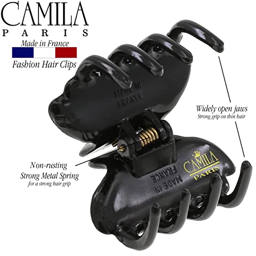 Camila Paris CP3554 French Small Hair Clips for Women, 1.5" Small Claw Clip Fashion Styling Mini Hair Clip Accessories for Women, Strong Hold No Slip Grip Cute Claw Clips, Made in France - color: Black 1.5"