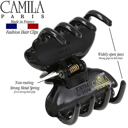 Camila Paris CP3554 French Small Hair Clips for Women, 1.5" Small Claw Clip Fashion Styling Mini Hair Clip Accessories for Women, Strong Hold No Slip Grip Cute Claw Clips, Made in France - color: Black 1.5"