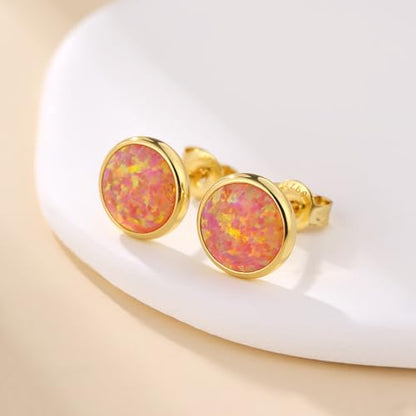 Jiamiaoi 18K White Gold Plated Opal Earrings s925 Sterling Silver Opal Stud Earrings Hypoallergenic Earring Studs For Women Men, 6mm-8mm Options - color: f-pink yellow, size: 6mm