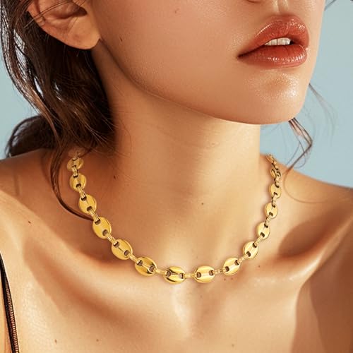 Jean Beau Gold Choker Necklace for Women, Simple 18K Gold Plated Adjustable Link Chain Prom Jewelry Gifts - color: Coffee Bean