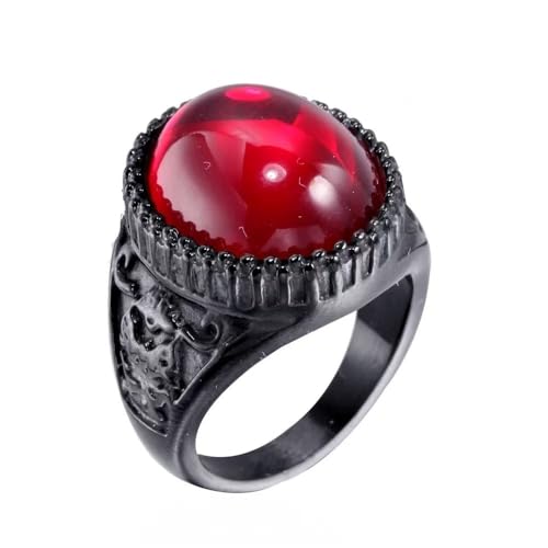 Vintage Red Gemstone Ring for Men, Stainless Steel Oval Red Stone Signet Ring, Retro Carved Band for Father's Day, Birthday, - color: style