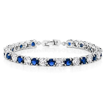 Gem Stone King Multi-Color Classic Tennis Bracelet for Women | Sparkling Round Cubic Zirconia CZ | 7.50 Cttw | 7 Inch | Fine Jewelry Gift for Mother's Day Birthday Anniversary Her Mom Wife - color: Blue & White