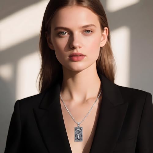 YAFEINI Cat Tarot Necklace 925 Sterling Silver Cat Tarot Pendant Necklace Jewelry Gifts for Women - style: Moon Tarot