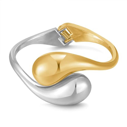 Chunky Gold Bangle Bracelets for Women Trendy Wide Hinged Open Cuff Bangle Bracelet Boho Thick Statement Gold Bracelets Am Cuff Wist Bracelets - color: Teardrop Bangle-Two tone