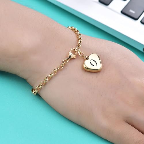 Women's 3 Pieces Heart Name Initial Necklace, Bracelet, Earrings, Jewelry Set Stainless Steel A-Z letters Jewelry Suits - color: Gold, size: O