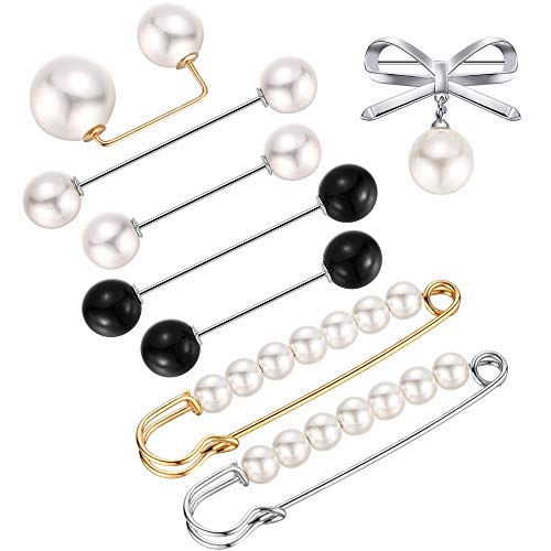 Jetec 8 Pieces Women Brooch Pins Sweater Shawl Clips Scarf Collar Pin Faux Pearl Brooch Pins, Safety Pin for Women Girls Clothing Costume Accessory Wedding Party Decor, Differ Styles