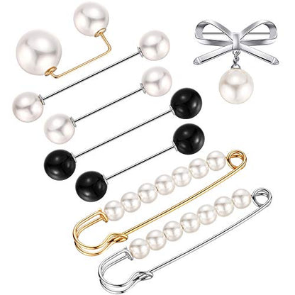 Jetec 8 Pieces Women Brooch Pins Sweater Shawl Clips Scarf Collar Pin Faux Pearl Brooch Pins, Safety Pin for Women Girls Clothing Costume Accessory Wedding Party Decor, Differ Styles