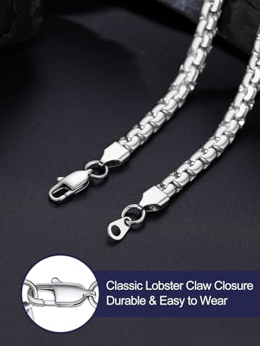 Bandmax Solid Stainless Steel Flat Box Link Chains 2MM/4MM/6MM/8MM Silver/Gold/Black Rolo Cable Chain Necklaces for Men Women 14"-30" Length, Gift Packed - color: 07 6MM-Silver Tone