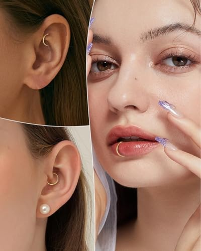14K Solid Gold Nose Rings, Yellow Gold, 18g/16g/20g | For Women Man, Real Gold, 14Kt, Tiny Seamless Hoop, Nose Piercing, Cartilage Earring, Hypoallergenic - color: HoopA, size: 18g- 9mm