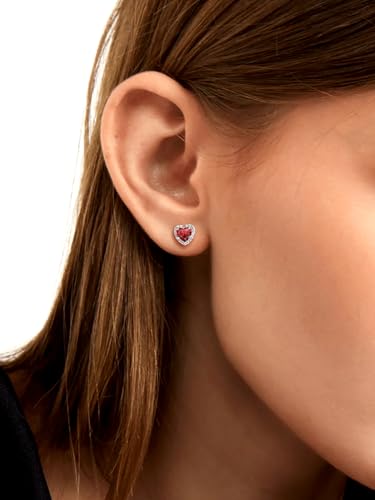Suplight 925 Sterling Silver Birthstone Stud Earrings for Women, Round/Heart/Teardrop/Square Crystal Diamond Earrings for Women, Dainty Birthday Gifts Jewelry - color: style b-01. heart-January (Created Garnet)